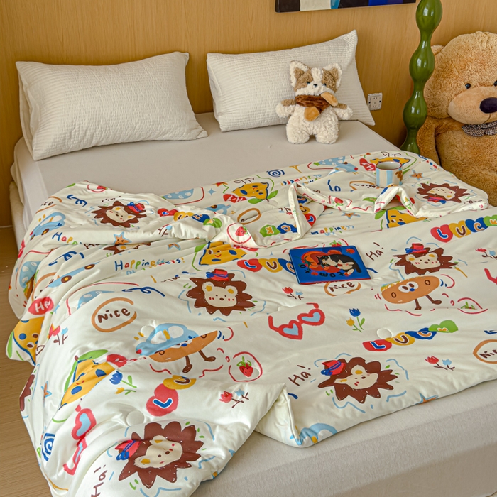 91家纺网 家纺一手货源 找家纺 品乐家纺 2025新款A类针织棉大豆被夏被夏凉被空调被学生被子 动物乐园