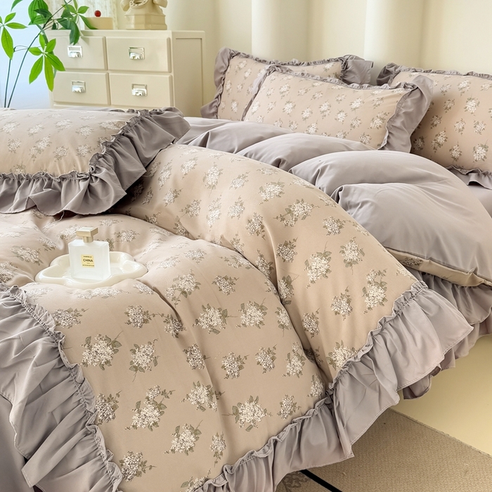 91家纺网 家纺一手货源 找家纺 金米诺 2025新款韩版有氧针织棉双层纱四件套 森语