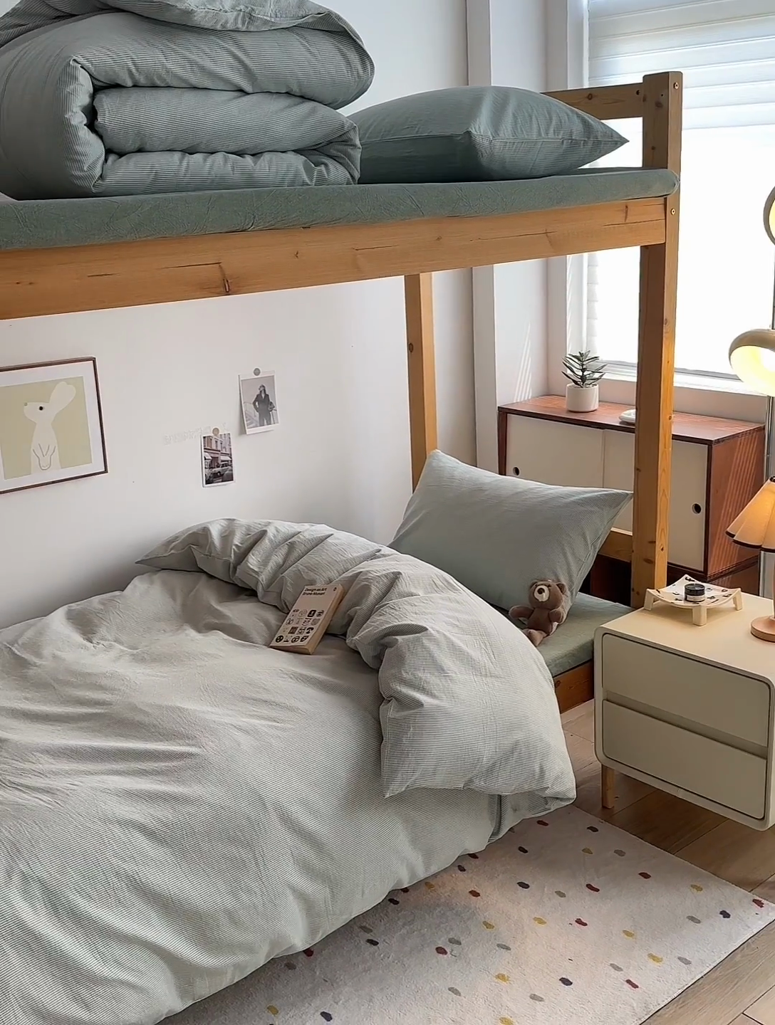 91家纺网 家纺一手货源 找家纺 水洗的故事 2025新款A类色织水洗棉学生三件套 绿细密条-