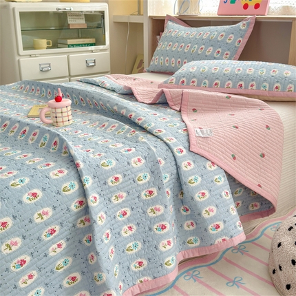 美优兰 2025新款双面全棉水洗床盖花团锦簇