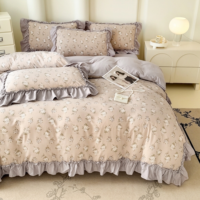 91家纺网 家纺一手货源 找家纺 金米诺 2025新款韩版有氧针织棉双层纱四件套 森语