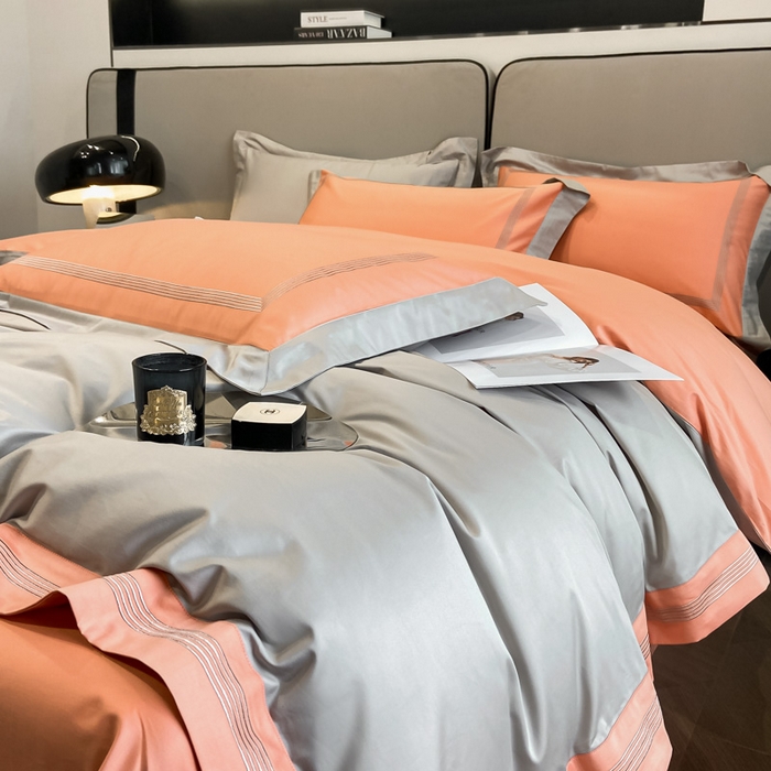 91家纺网 家纺一手货源 找家纺 桃园 2025新款纯棉全棉长绒棉刺绣绣花高端礼盒四件套-莱卡 莱卡迷雾灰