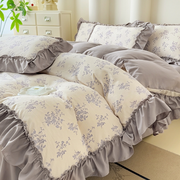 91家纺网 家纺一手货源 找家纺 金米诺 2025新款韩版有氧针织棉双层纱四件套 娜朵