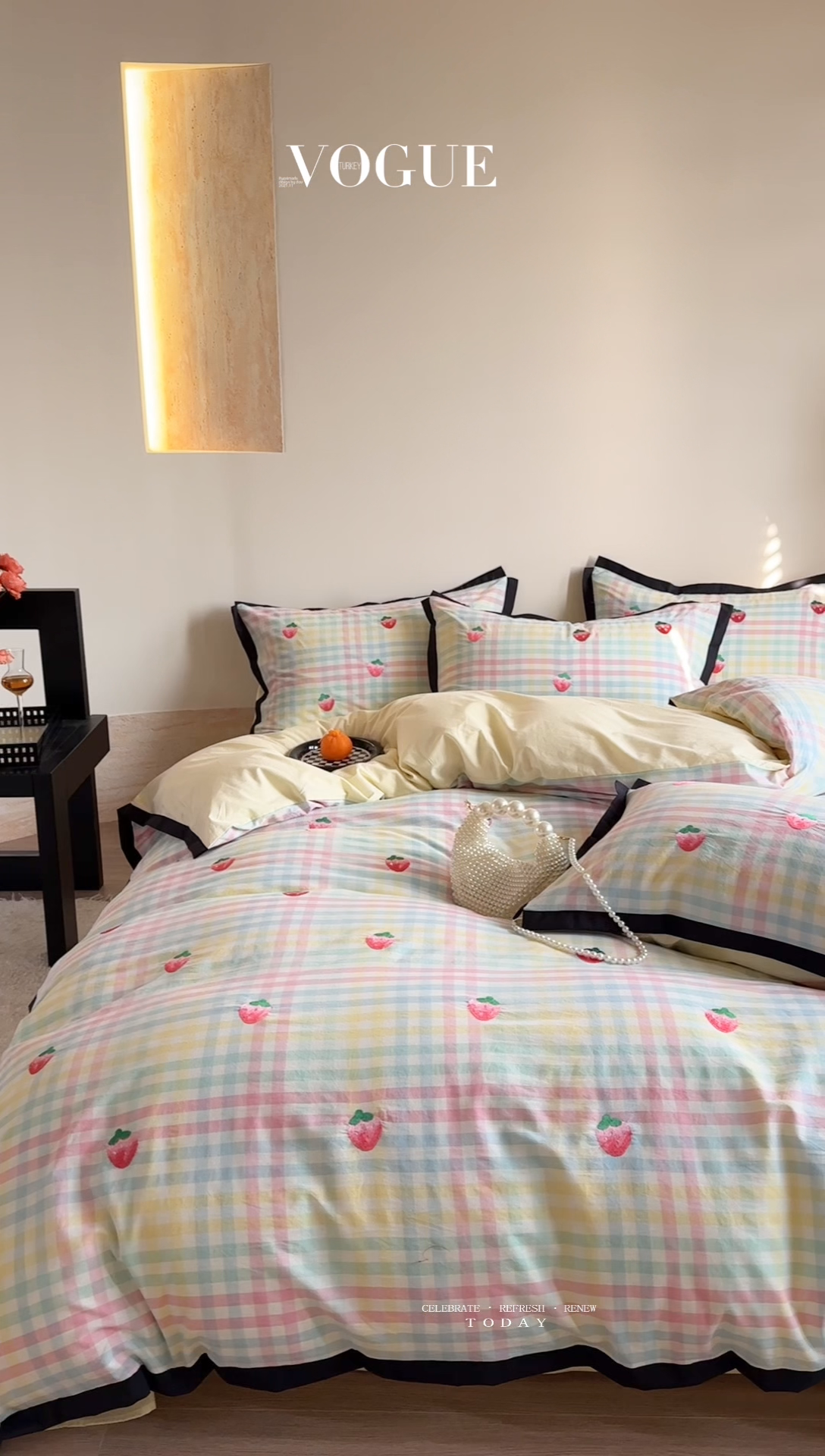 91家纺网 家纺一手货源 找家纺 优悦生活馆2025新款全棉纯棉水洗棉刺绣四件套 彩虹格-草莓