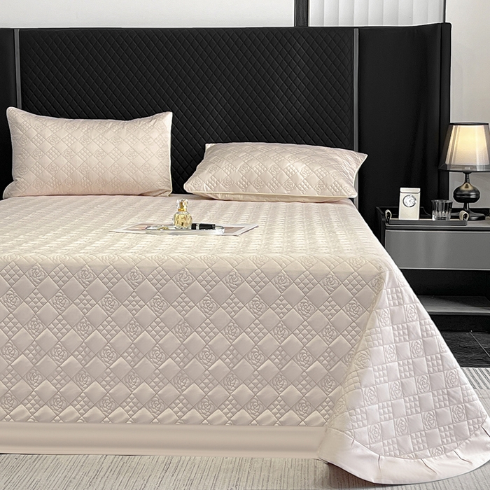 91家纺网 家纺一手货源 找家纺 （总）2025轻奢风A类长绒棉夹棉床盖床笠三件套纯色绗绣四季高级感纯色全棉纯棉床上用品