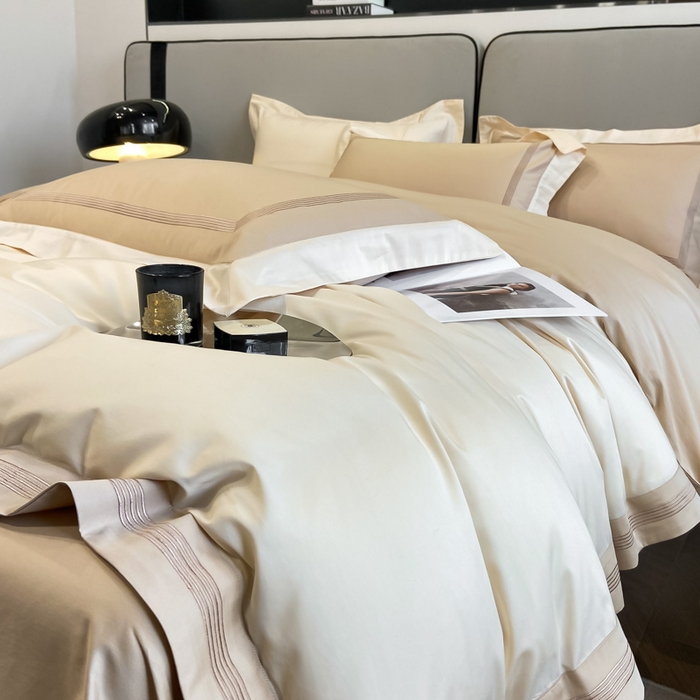 91家纺网 家纺一手货源 找家纺 桃园 2025新款纯棉全棉长绒棉刺绣绣花高端礼盒四件套-莱卡 莱卡香槟