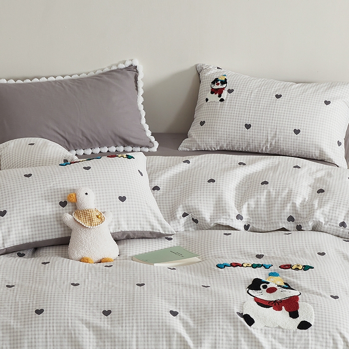 91家纺网 家纺一手货源 找家纺 怡家居 2025新款全棉双层纱可爱卡通毛巾绣四件套 萌趣猫