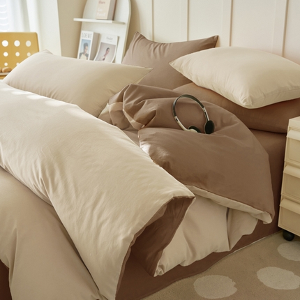 寐绸家纺 2025新款纯棉水洗棉双拼单被套（自然光） 天青韵白+拾柴