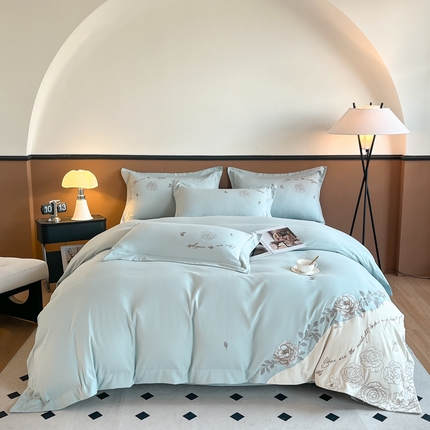 91家纺网 家纺一手货源 找家纺 （总）青柚 2025新款亲肤棉刺绣贴布绣四件套-玫瑰小镇