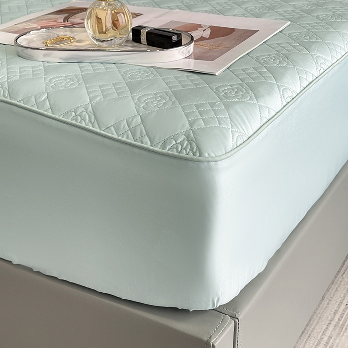 91家纺网 家纺一手货源 找家纺 2025A类母婴级长绒棉夹棉床笠三件套纯棉全棉加厚席梦思床罩床套四季款保护罩 茶绿