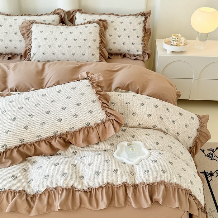 91家纺网 家纺一手货源 找家纺 金米诺 2025新款韩版有氧针织棉双层纱四件套 小确幸