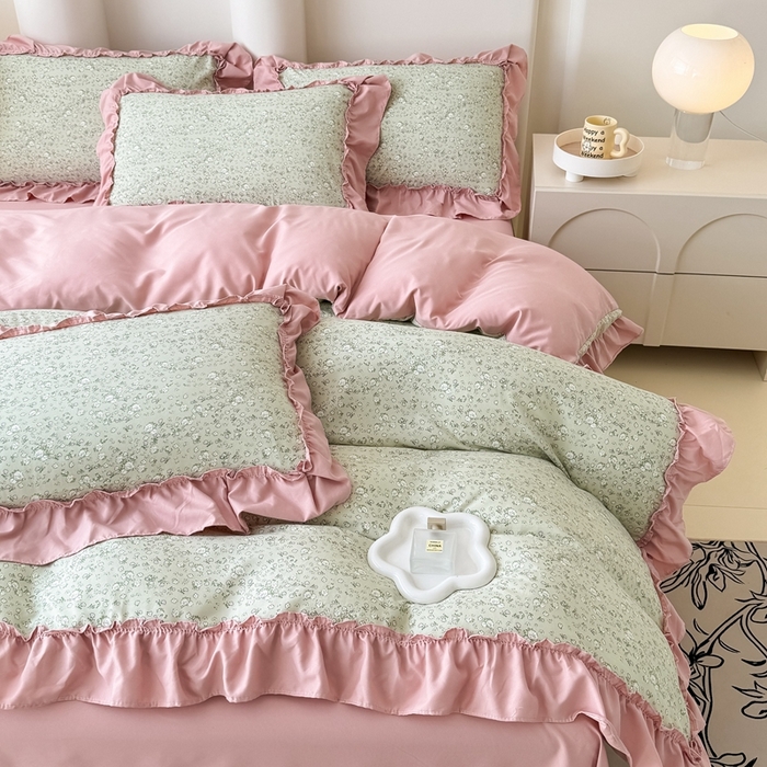 91家纺网 家纺一手货源 找家纺 金米诺 2025新款韩版有氧针织棉双层纱四件套 秘密花园