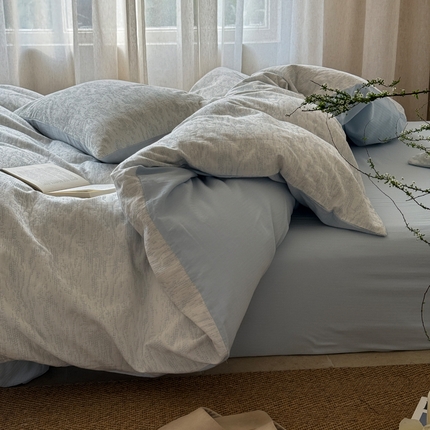 91家纺网 家纺一手货源 找家纺 山舍家居 2025新款色织针刺子提花四件套-無由 無由-蓝