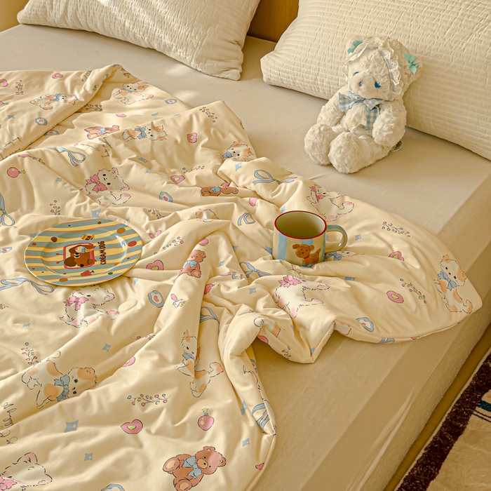 91家纺网 家纺一手货源 找家纺 品乐家纺 2025新款A类针织棉大豆被夏被夏凉被空调被学生被子 萌宠-米色