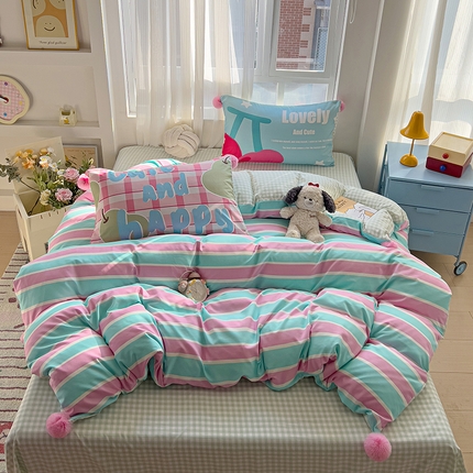 91家纺网 家纺一手货源 找家纺 （总）2025新款云感针织混搭毛球款四件套