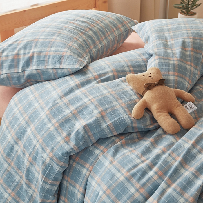 91家纺网 家纺一手货源 找家纺 水洗的故事 2025新款开学季色织水洗棉学生宿舍三件套 印象兰