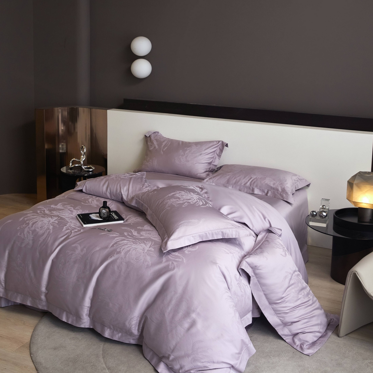 91家纺网 家纺一手货源 找家纺 榻尚家居 2025春夏新款长绒棉全棉纯棉贡缎提花手工立体埋绳工艺四件套 维斯纳（温馨紫）