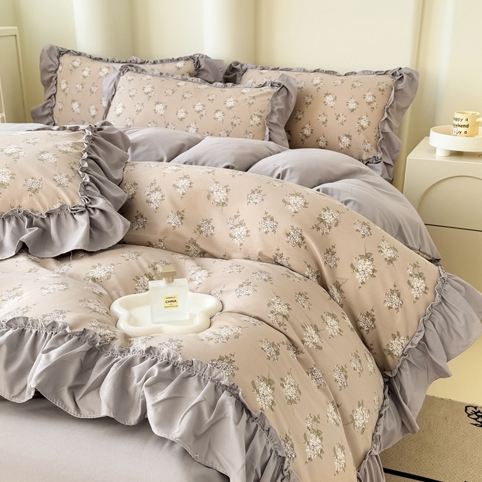 91家纺网 家纺一手货源 找家纺 金米诺 2025新款韩版有氧针织棉双层纱四件套 森语