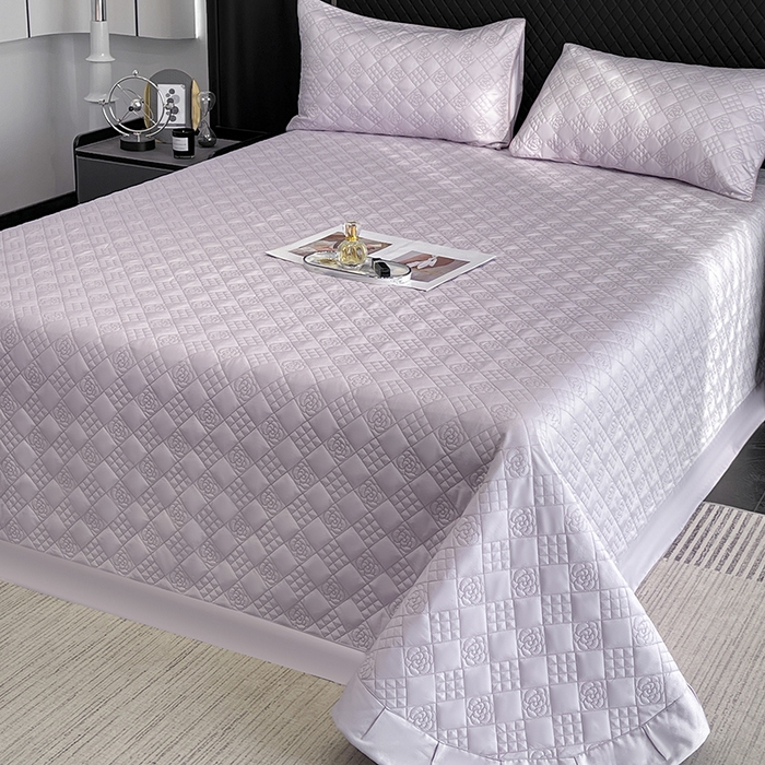 91家纺网 家纺一手货源 找家纺 2025新款A类100支长绒棉夹棉床盖三件套全棉纯棉加厚绗绣床单四季款床上用品 黛紫