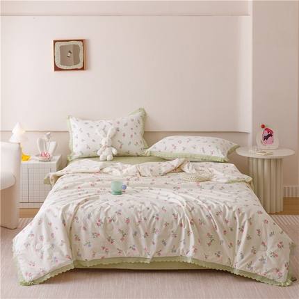 优被业 2025新款全棉韩式小碎花花边夏被 初暖
