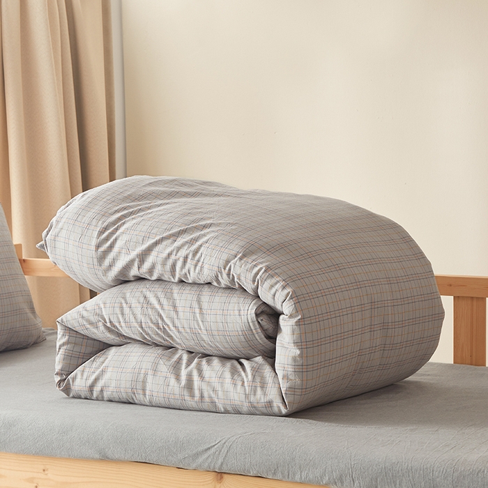 91家纺网 家纺一手货源 找家纺 水洗的故事 2025新款开学季色织水洗棉学生宿舍三件套 赫本灰