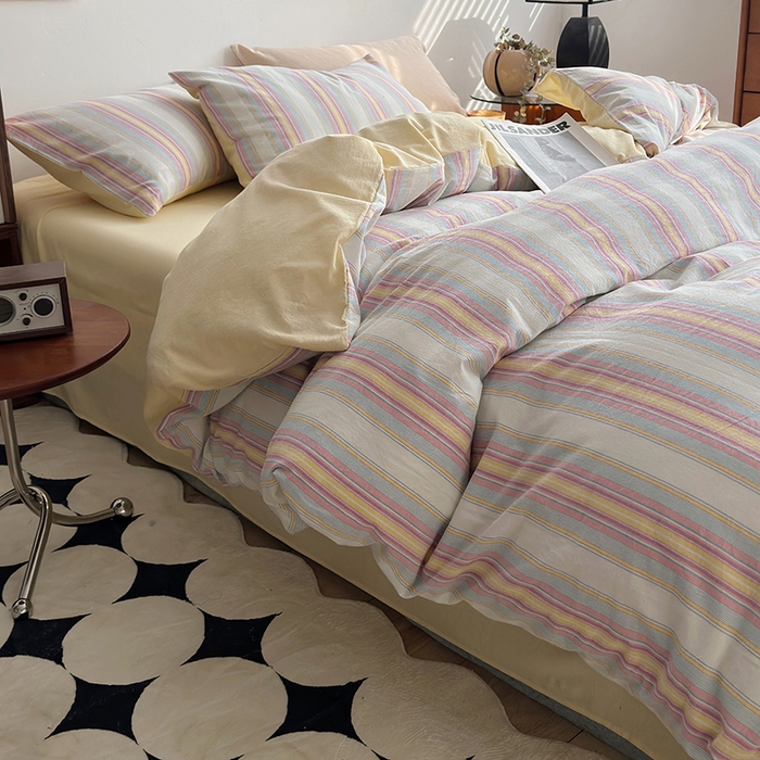 91家纺网 家纺一手货源 找家纺 水洗的故事2025新款A类AB版全棉色织水洗棉四件套 拾光