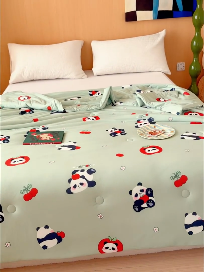 91家纺网 家纺一手货源 找家纺 品乐家纺 2025新款A类针织棉大豆被夏被夏凉被空调被学生被子 熊猫宝宝