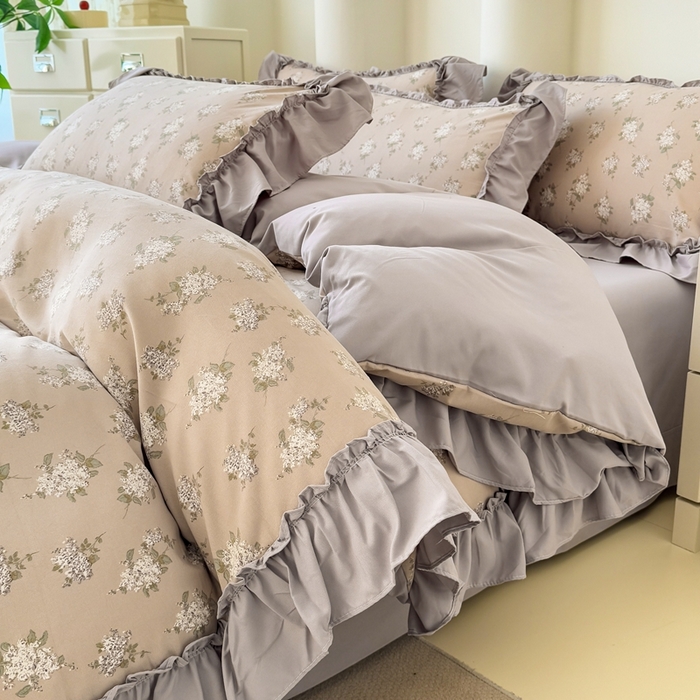 91家纺网 家纺一手货源 找家纺 金米诺 2025新款韩版有氧针织棉双层纱四件套 森语