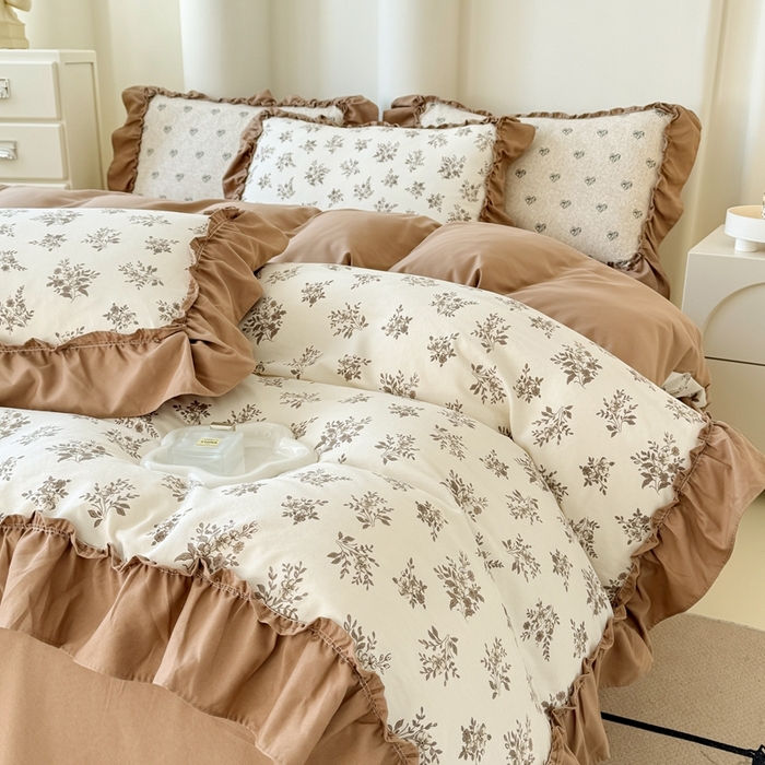 91家纺网 家纺一手货源 找家纺 金米诺 2025新款韩版有氧针织棉双层纱四件套 暖日回忆