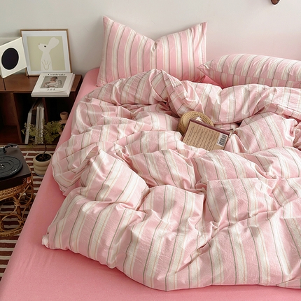 水洗的故事 2025新款无印良品水洗棉四件套 粉彩