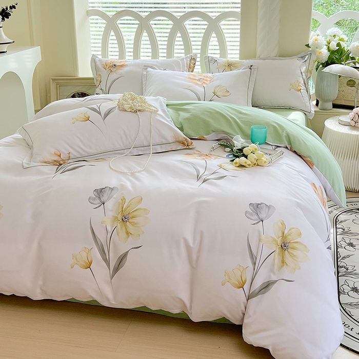 91家纺网 家纺一手货源 找家纺 梧桐树 2025新款100%全棉13372加厚印花四件套 A33春风里米白