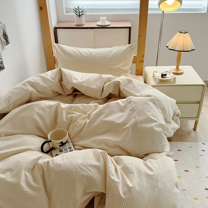 91家纺网 家纺一手货源 找家纺 水洗的故事 2025新款A类色织水洗棉学生三件套 小小格米-