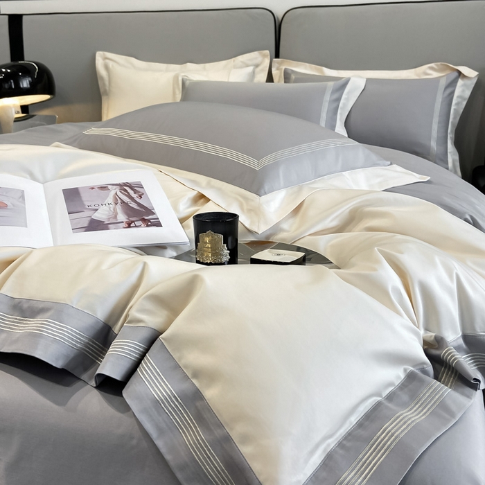 91家纺网 家纺一手货源 找家纺 桃园 2025新款纯棉全棉长绒棉刺绣绣花高端礼盒四件套-莱卡 莱卡奶昔白