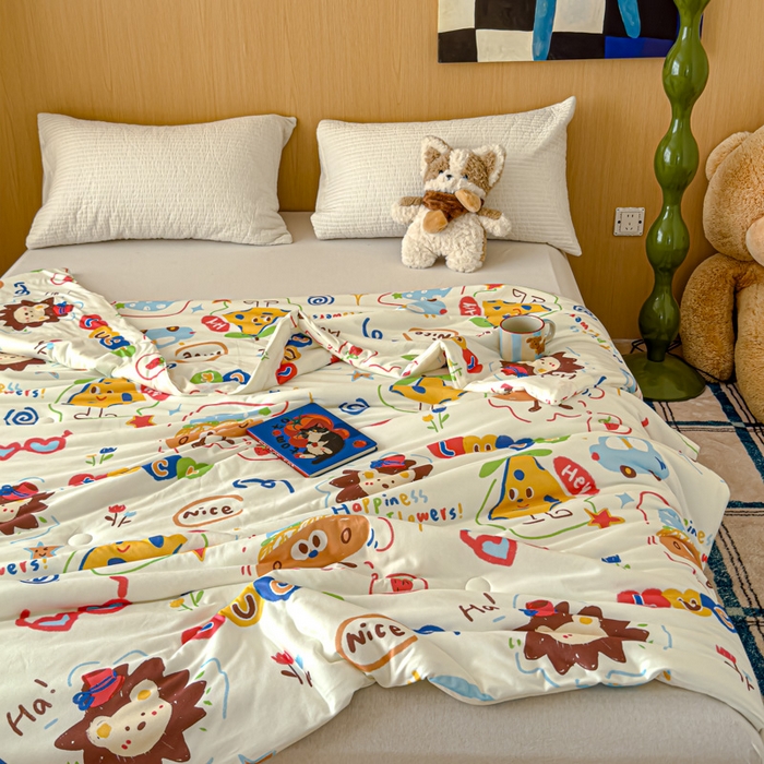 91家纺网 家纺一手货源 找家纺 品乐家纺 2025新款A类针织棉大豆被夏被夏凉被空调被学生被子 动物乐园