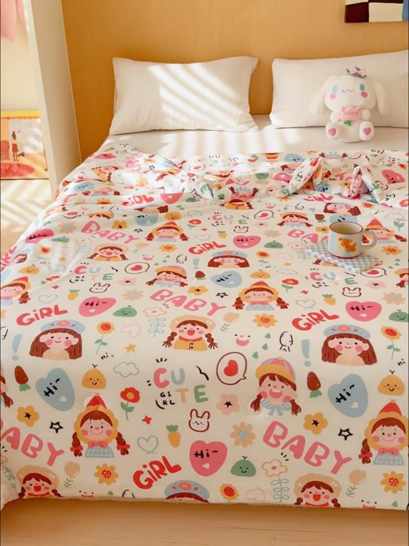 91家纺网 家纺一手货源 找家纺 品乐家纺 2025新款A类针织棉大豆被夏被夏凉被空调被学生被子 快乐女孩