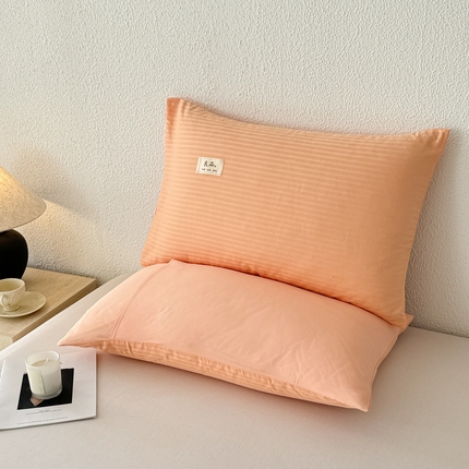 91家纺网 家纺一手货源 找家纺 眠博士 2025新款高支高密60支全棉条纹提花单枕套 枕套-提花橘粉