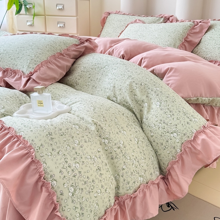 91家纺网 家纺一手货源 找家纺 金米诺 2025新款韩版有氧针织棉双层纱四件套 秘密花园