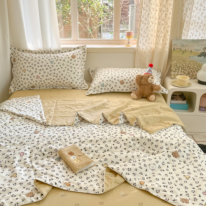 91家纺网 家纺一手货源 找家纺 帕拉美拉 2025新款全棉棉花夏被春秋被四件套豹纹小熊-全棉棉花