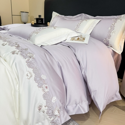 91家纺网 家纺一手货源 找家纺 （总）KA家纺 2025春夏A类纯棉全棉贡缎绣花长绒棉四件套 初见系列