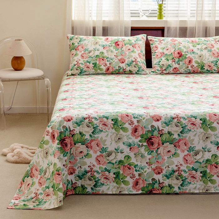 91家纺网 家纺一手货源 找家纺 绫韵 2025春夏新款ins清新卡通碎花全棉13372精梳纯棉单床单系列 浪漫花舞