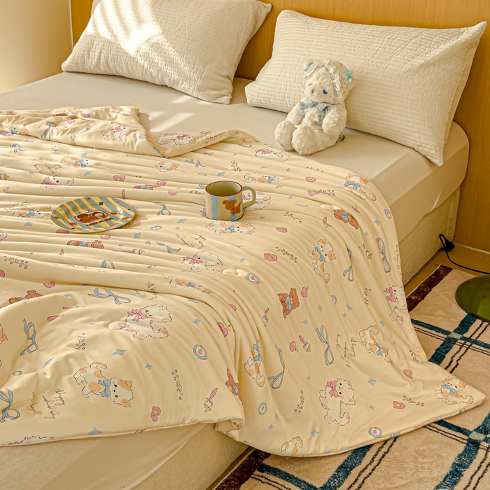 91家纺网 家纺一手货源 找家纺 品乐家纺 2025新款A类针织棉大豆被夏被夏凉被空调被学生被子 萌宠-米色