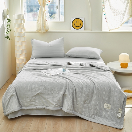 91家纺网 家纺一手货源 找家纺 木堇家居 2025新款A类阳离子提花泡泡大豆夏被 泡泡大格--幻影灰