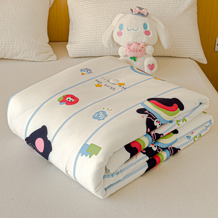 91家纺网 家纺一手货源 找家纺 品乐家纺 2025新款A类针织棉大豆被夏被夏凉被空调被学生被子 彩虹猫