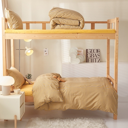 水洗的故事 2025新款开学季色织水洗棉学生宿舍三件套 紫黄小格