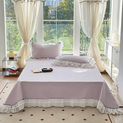 91家纺网 家纺一手货源 找家纺 （总）金喜 2025新款韩版木棉纯色床盖双层蕾丝边夹棉床盖-星梦系列