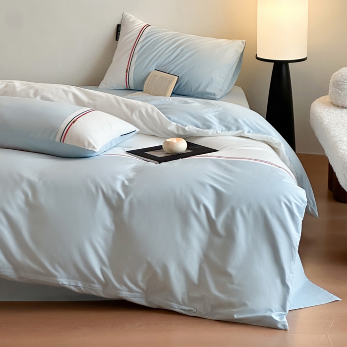 91家纺网 家纺一手货源 找家纺 2025【A类全棉绣花四件套】布朗款日式无印A类拼接四件套良品全棉床品件套纯色纯棉高端绣花四件套