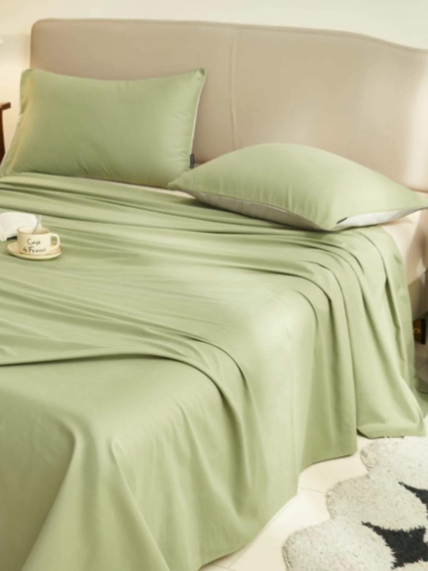 91家纺网 家纺一手货源 找家纺 寐绸家纺 2025新款纯棉13372水洗棉单床单 纯色床单-扶苏-绿