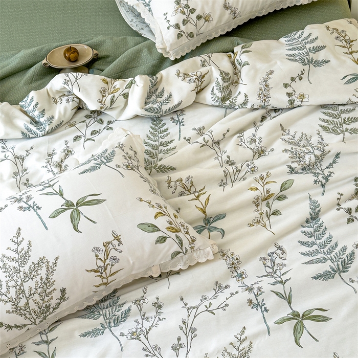 91家纺网 家纺一手货源 找家纺 被窝家纺 2025新款全棉花边大豆夏被四件套 春涧