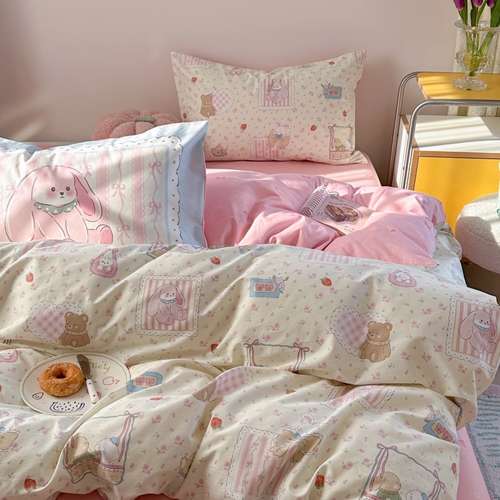 91家纺网 家纺一手货源 找家纺 时年家纺 2025新款全棉数码趣味系列3.0 四件套 软萌小兔