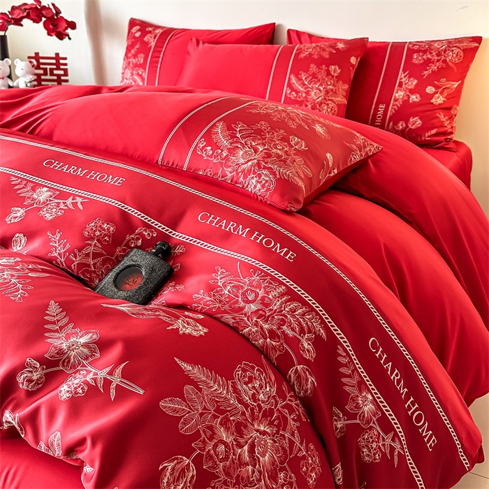 91家纺网 家纺一手货源 找家纺 笙意家纺2025新款水洗冰丝婚庆四件套 锦上添花